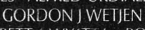 Wetjen's name engraved in the Wall